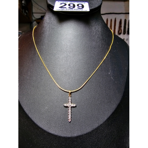 299 - Pretty Fine Quality 18ct Yellow Gold 0.5ct Diamond Encrusted Cross Pendant on a 9ct yellow gold 16 i... 