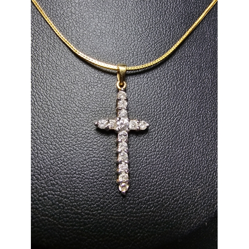 299 - Pretty Fine Quality 18ct Yellow Gold 0.5ct Diamond Encrusted Cross Pendant on a 9ct yellow gold 16 i... 