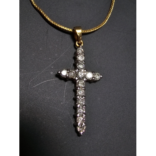 299 - Pretty Fine Quality 18ct Yellow Gold 0.5ct Diamond Encrusted Cross Pendant on a 9ct yellow gold 16 i... 