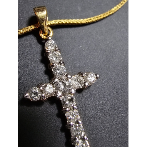 299 - Pretty Fine Quality 18ct Yellow Gold 0.5ct Diamond Encrusted Cross Pendant on a 9ct yellow gold 16 i... 