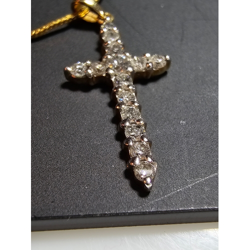 299 - Pretty Fine Quality 18ct Yellow Gold 0.5ct Diamond Encrusted Cross Pendant on a 9ct yellow gold 16 i... 