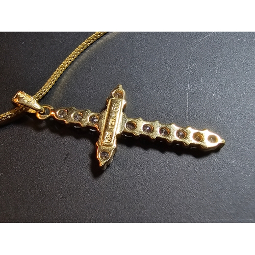 299 - Pretty Fine Quality 18ct Yellow Gold 0.5ct Diamond Encrusted Cross Pendant on a 9ct yellow gold 16 i... 