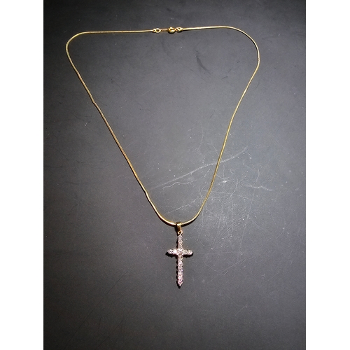 299 - Pretty Fine Quality 18ct Yellow Gold 0.5ct Diamond Encrusted Cross Pendant on a 9ct yellow gold 16 i... 