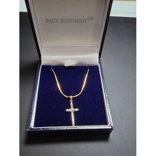 299 - Pretty Fine Quality 18ct Yellow Gold 0.5ct Diamond Encrusted Cross Pendant on a 9ct yellow gold 16 i... 