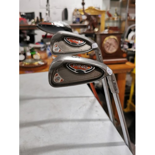 6 - A Ping G10 7 golf wood (includes sock) along with a Ping G10 4 and 5 gold irons, all in good conditi... 