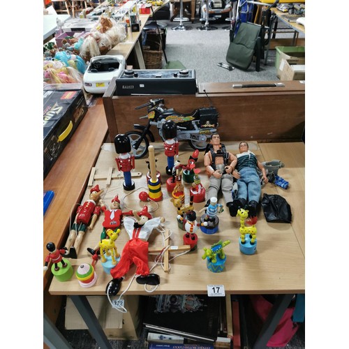 17 - Collection of various collectable toys to include Action Man figure and one similar, articulated woo... 