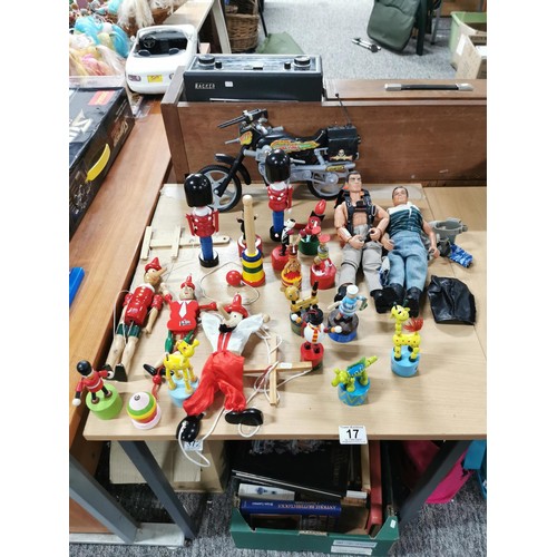 17 - Collection of various collectable toys to include Action Man figure and one similar, articulated woo... 