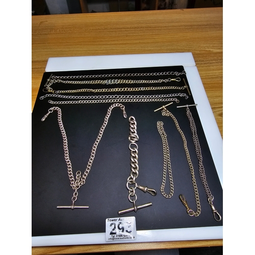 293 - Large qty of various pocket watch chains, which includes a good hallmarked sterling silver double al... 