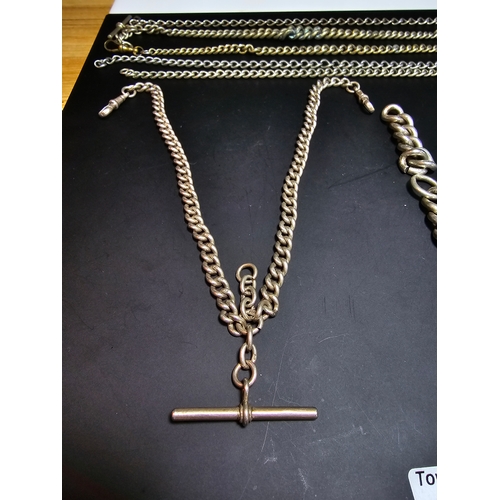 293 - Large qty of various pocket watch chains, which includes a good hallmarked sterling silver double al... 