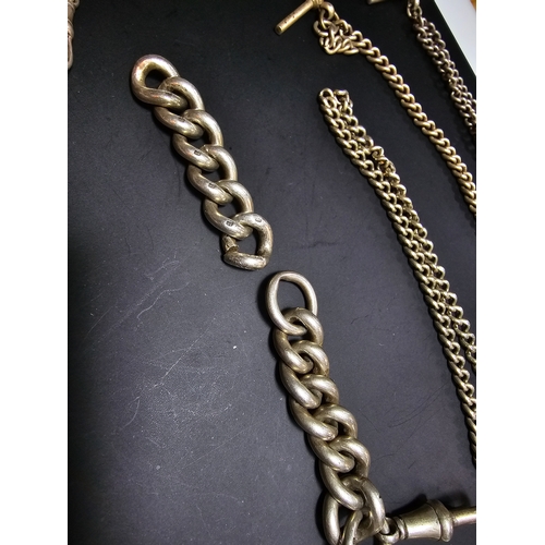 293 - Large qty of various pocket watch chains, which includes a good hallmarked sterling silver double al... 