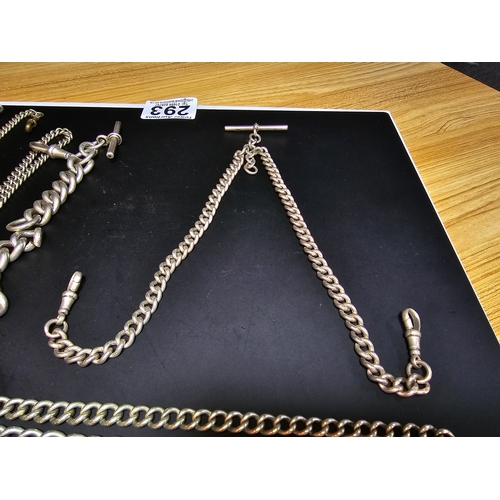 293 - Large qty of various pocket watch chains, which includes a good hallmarked sterling silver double al... 