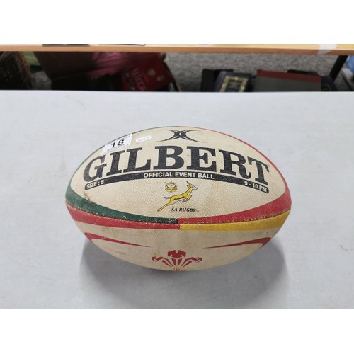 18 - Gilbert match played rugby ball (Size 5) - Wales & South Africa. Dates late 1990s.