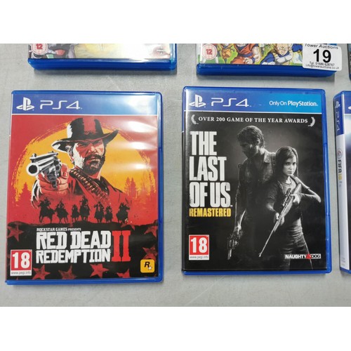 19 - A selection of Sony Playstation 4 PS4 games to incl. Red Dead Redemption II, The Last Of Us Remaster... 