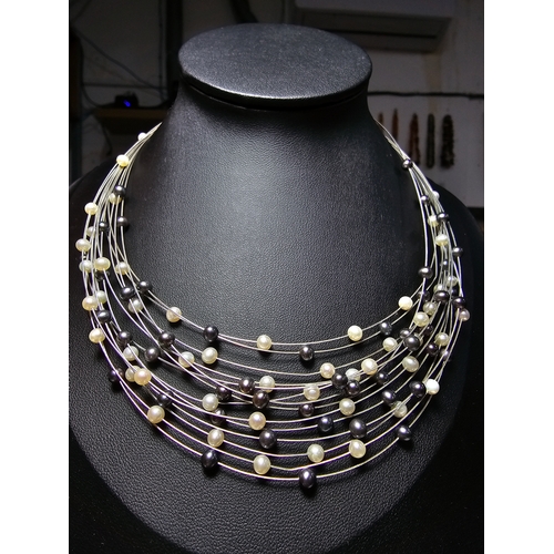 295 - Stunning hallmarked 18ct white gold multi strand pearl necklace by Isle Of Wight Pearl (Millennium R... 