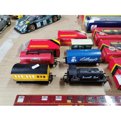 35 - A quantity of Hornby 00 gauge coaches and rolling stock along with a Smokey Joe Hornby loco, 3 of th... 