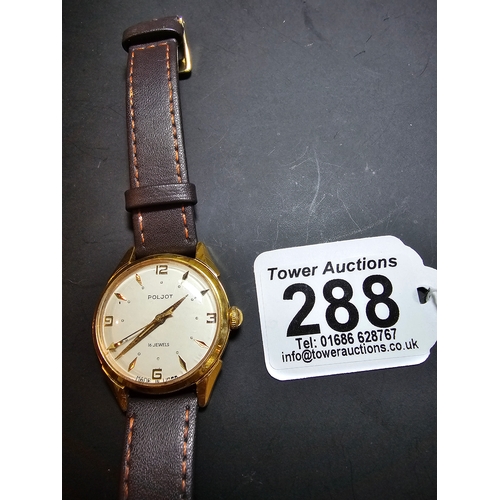 288 - An attractive Poljot 16 jewel mechanical gents watch with leather strap. The watch is in excellent c... 