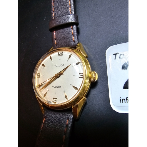 288 - An attractive Poljot 16 jewel mechanical gents watch with leather strap. The watch is in excellent c... 