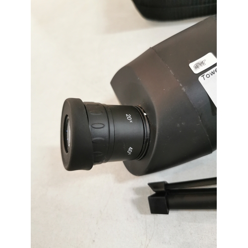 51 - Optus Zoom 20-60x60 spotting scope with table tripod in good overall condition with case and manual