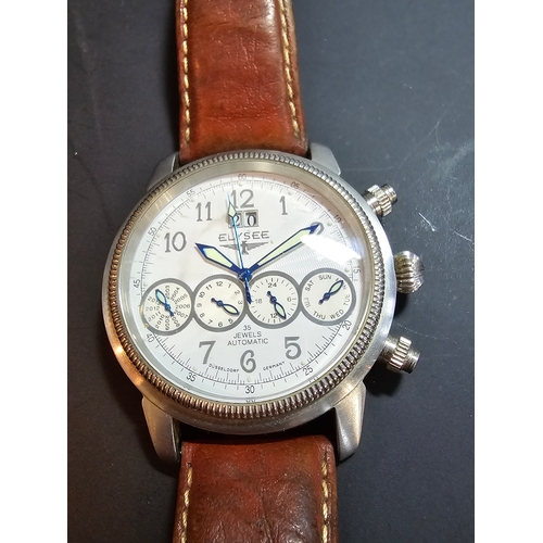 286 - A good 35 jewel Automatic gents chronograph watch by Elysee (Dusseldorf Germany) with day, date and ... 