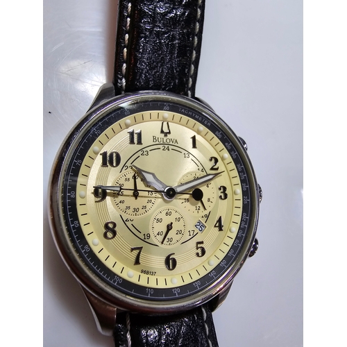 287 - An attractive gents Bulova C860868 chronograph quartz watch on a good clean Bulova black leather str... 