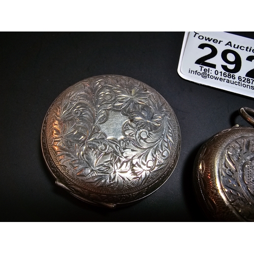 292 - 3x solid silver fob watches, all with ornate designs. All the pocket watches are untested and one is... 