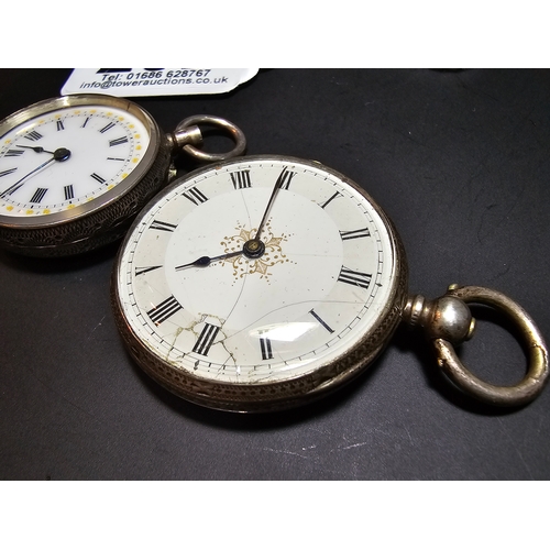 292 - 3x solid silver fob watches, all with ornate designs. All the pocket watches are untested and one is... 