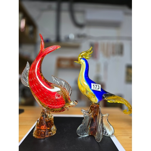 173 - 2x large and impressive Genuine Murano Venetian Glass figures to include a large red fish figure wit... 