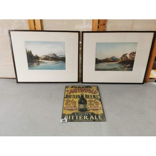 46 - 2x Antique signed limited edition framed and glazed copper planted prints on paper - titled 