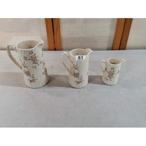 61 - Set of 3 x graduated floral jugs all in good order all stamped to the base Caolard Ironstone. Talles... 