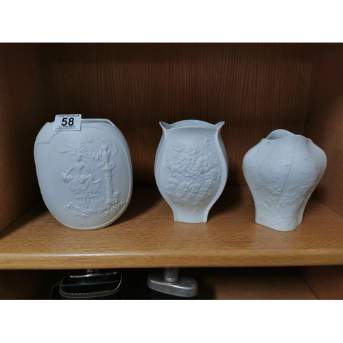 58 - Set of 3 x Kaiser ceramic bisque vases in overall good condition all stamped to the base, all with f... 