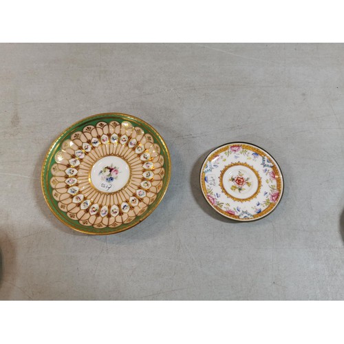 66 - Collection of ceramic plates and pin dishes inc a 18th century green and gilded hand painted saucer,... 