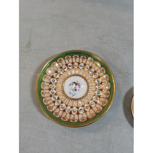 66 - Collection of ceramic plates and pin dishes inc a 18th century green and gilded hand painted saucer,... 