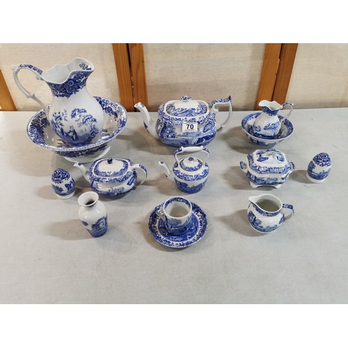 70 - Quantity of blue and white Spode china pieces to include large and small ewer and basin, large and s... 