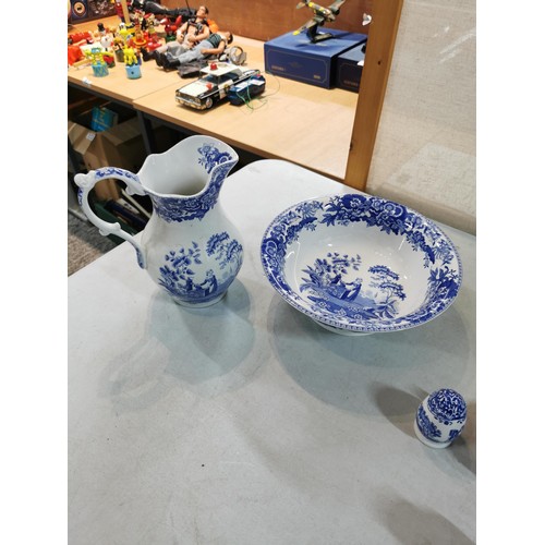 70 - Quantity of blue and white Spode china pieces to include large and small ewer and basin, large and s... 