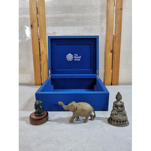 74 - Good quality Royal Mint blue storage box along with a small quantity of collectables inc a antique T... 