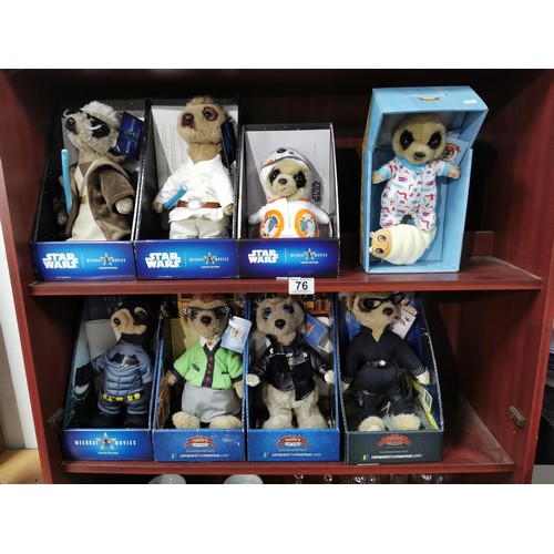 76 - Collection of 8x boxed Meerkats all with COA's inc Star Wars, Batman, Agen Maiya etc