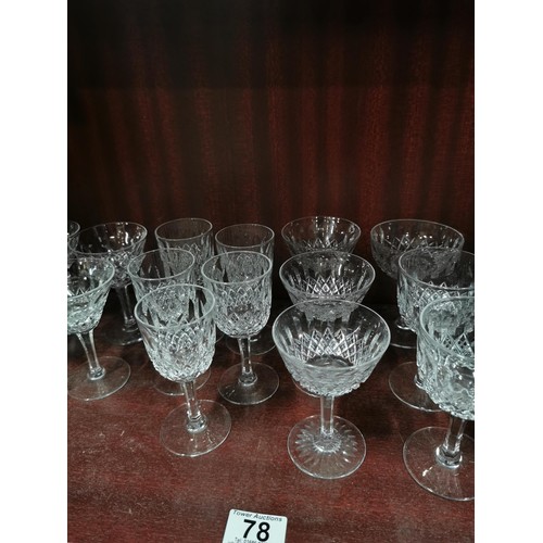 78 - Large quantity of Thomas Webb cut glass crystal glass ware inc 7x red wine glasses, 5x sherry glasse... 