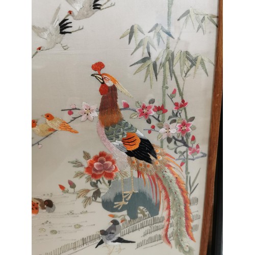 79 - Framed and glazed oriental picture of a Golden Pheasant with other birds along with a framed and gla... 