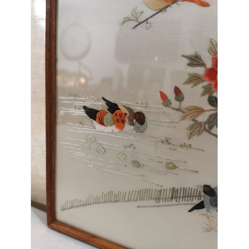 79 - Framed and glazed oriental picture of a Golden Pheasant with other birds along with a framed and gla... 