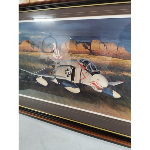 88 - Large framed and glazed signed print titled 'Sierra Hotel' of an F-4N of Navy Squadron VF-111, signe... 