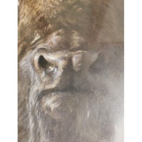 89 - Large frame glazed and mounted Robert Bateman 1987 print of a Buffalo coming out of the mist in good... 