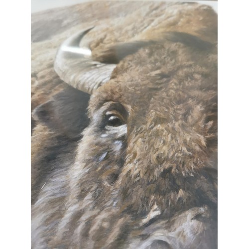 89 - Large frame glazed and mounted Robert Bateman 1987 print of a Buffalo coming out of the mist in good... 