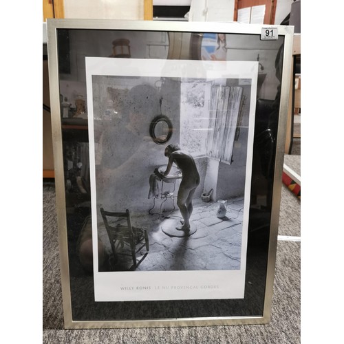 91 - Framed and glazed black and white print by Willy Ronis titled 'Le Nu Provencal Gordes', frame measur... 