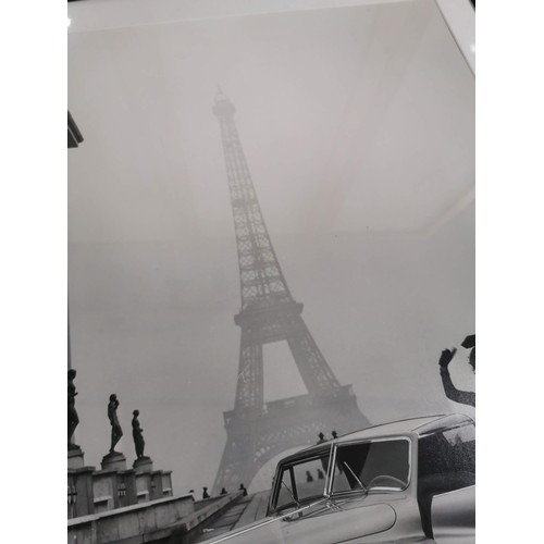 93 - Framed and glazed print of a Delahaye 175 car from the 1947 Paris Motor Show, with the Eiffel tower ... 