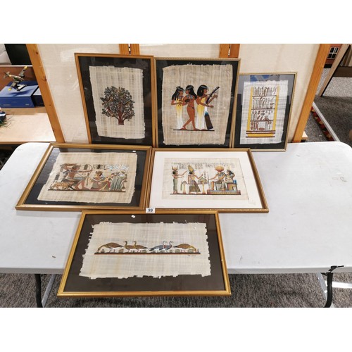 99 - 6x framed & glazed hand painted Egyptian Papyrus pictures, inc geese scene, Partridge in a pear tree... 