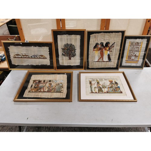 99 - 6x framed & glazed hand painted Egyptian Papyrus pictures, inc geese scene, Partridge in a pear tree... 