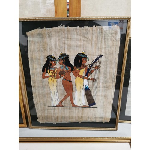 99 - 6x framed & glazed hand painted Egyptian Papyrus pictures, inc geese scene, Partridge in a pear tree... 