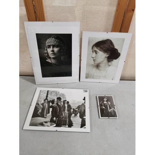 100 - 4x clip framed prints inc a Robert Doisneau print of a couple in a Paris street, Virginia Wolf by th... 