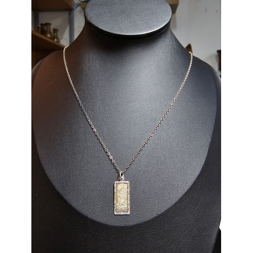 257 - Vintage 925 Silver St Christopher pendant in rectangular form set on a long 20' 925 silver chain, in... 