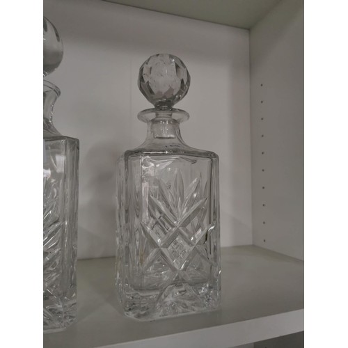 107 - Collection of 3x cut glass crystal decanters inc a Royal Doulton decanter all in good overall condit... 